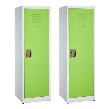 48in H X 15in W Steel Single Tier Locker In Green, 2PK